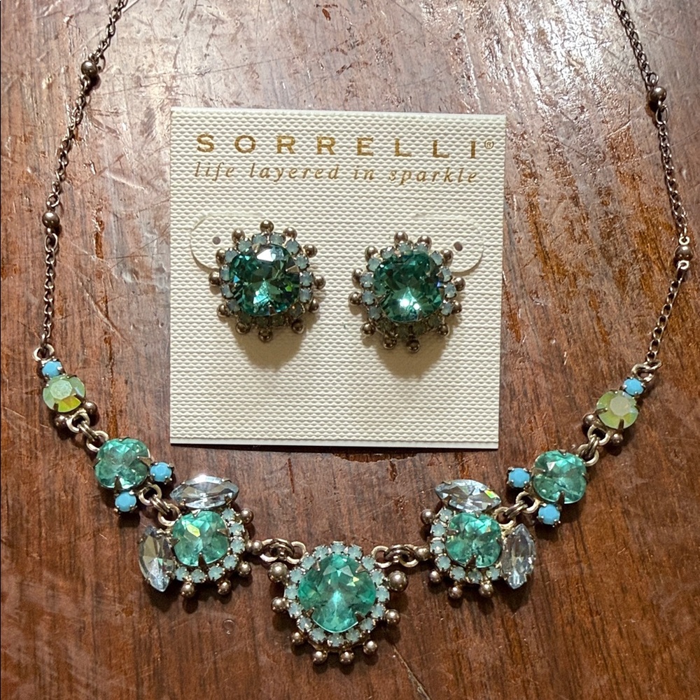 Sorrelli Aqua and Clear Crystal Necklace Set